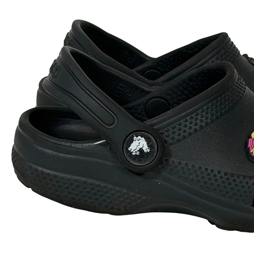 Crocs Classic Clog Kids Black Size C 11 Character Charms Jibbitz Slip On‎ Shoes